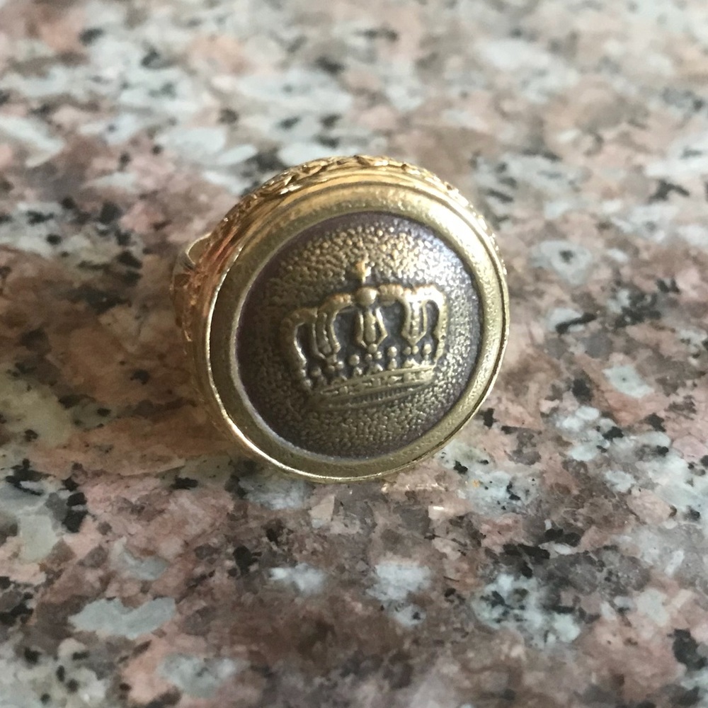 Antique WWI Military Crown Button 24K/925 Ring